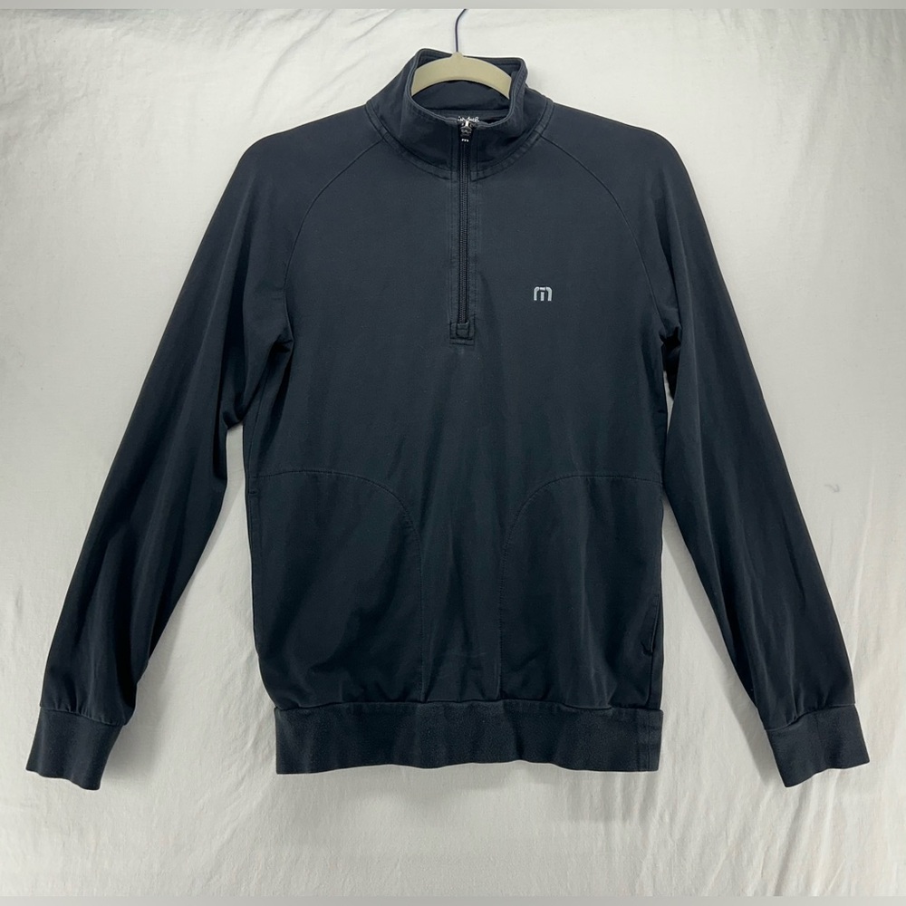 Travis Mathew Mens Soft Pullover Jersey Soft Performance Black Quarter Zip XS